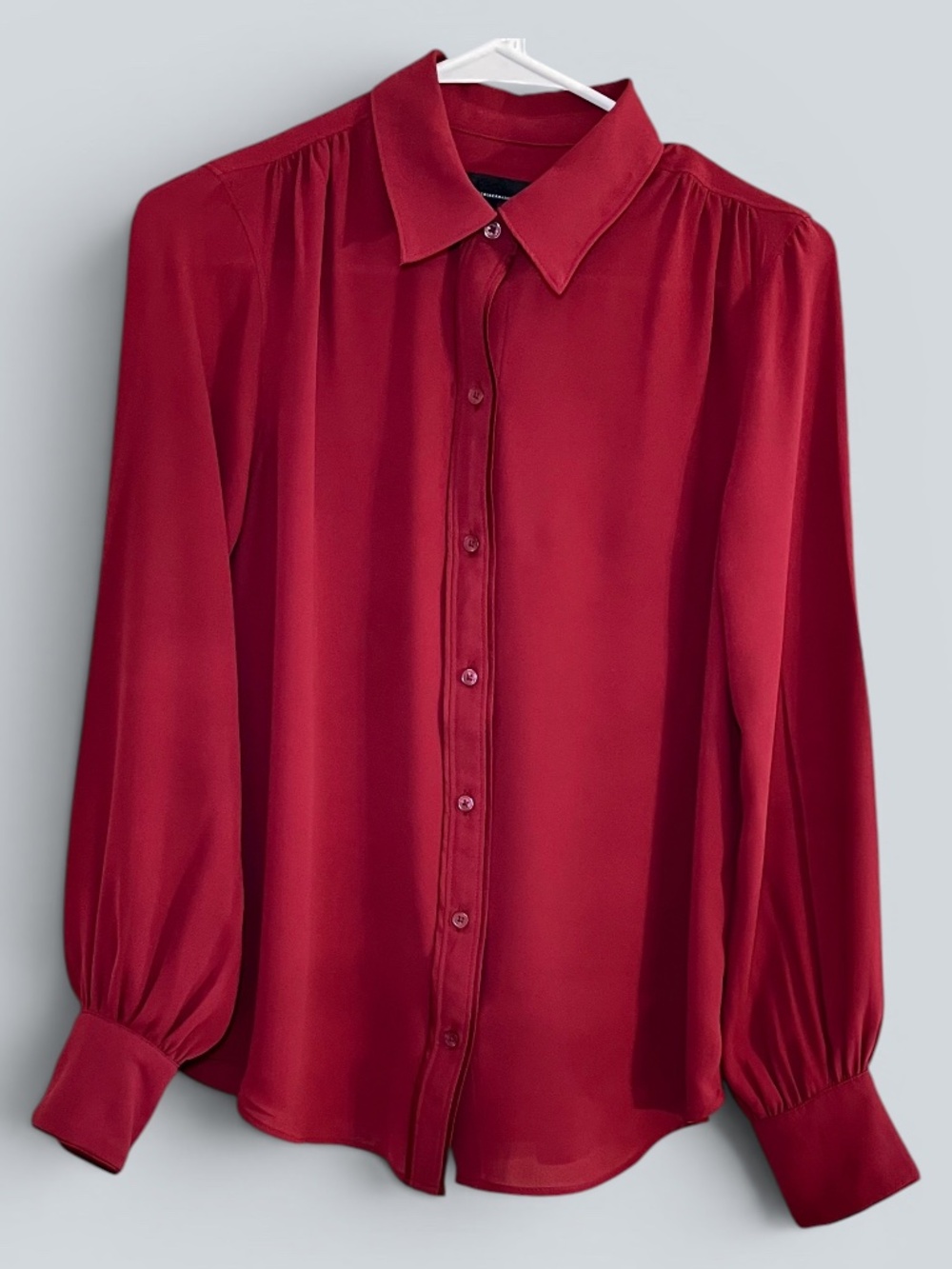 White House Black Market Burgundy Poly Crepe Button Up Blouse Size XS